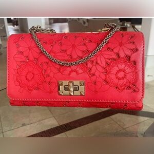 Valentino Red Floral Embroidered Clutch